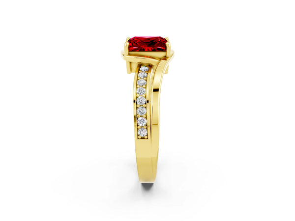 Yellow gold Princess Cut Ruby Solitaire Ring with Split Shank and Prong Setting