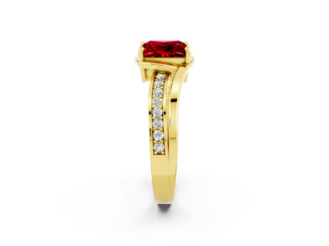 Yellow gold Princess Cut Ruby Solitaire Ring with Split Shank and Prong Setting_2