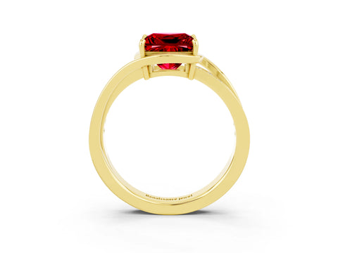 Yellow gold Princess Cut Ruby Solitaire Ring with Split Shank and Prong Setting_3