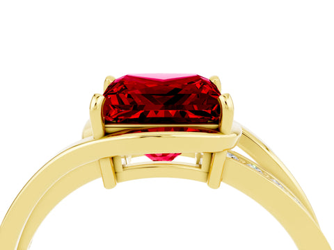 Yellow gold Princess Cut Ruby Solitaire Ring with Split Shank and Prong Setting_4