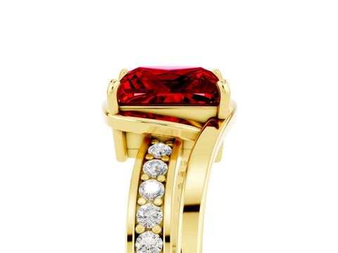 Yellow gold Princess Cut Ruby Solitaire Ring with Split Shank and Prong Setting_5