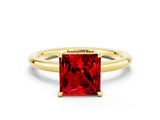 Yellow gold Princess Cut Ruby Solitaire Ring with Thin Band and Four-Prong Setting