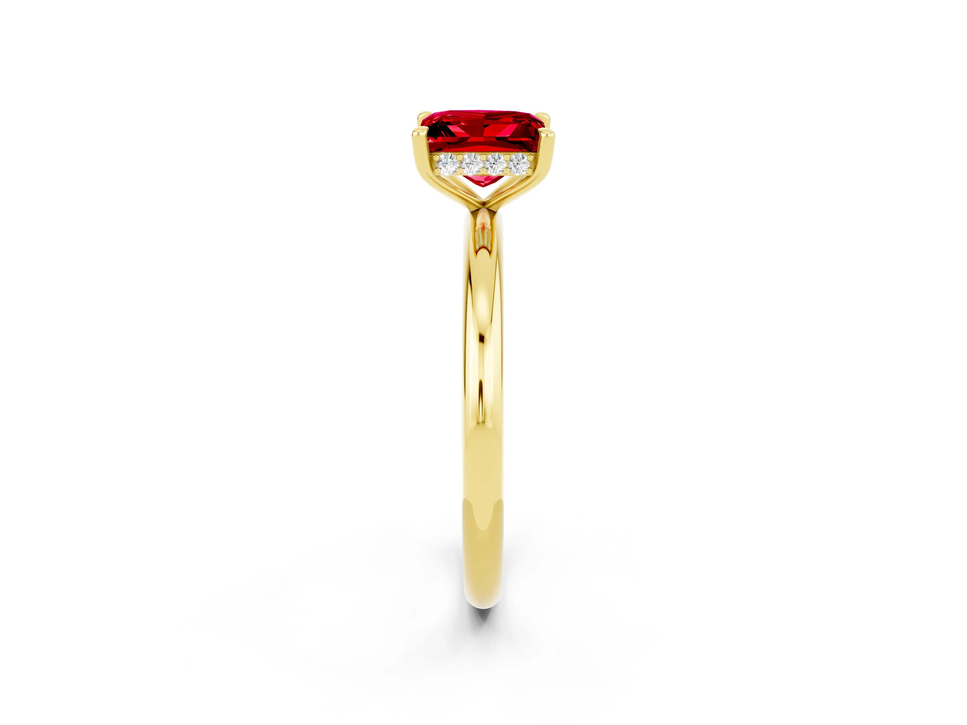Yellow gold Princess Cut Ruby Solitaire Ring with Thin Band and Four-Prong Setting_2