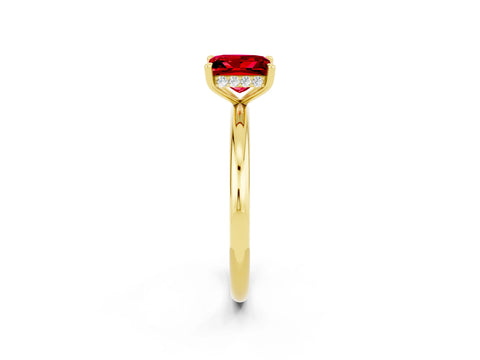 Yellow gold Princess Cut Ruby Solitaire Ring with Thin Band and Four-Prong Setting_2