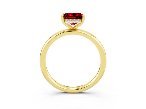 Yellow gold Princess Cut Ruby Solitaire Ring with Thin Band and Four-Prong Setting_3