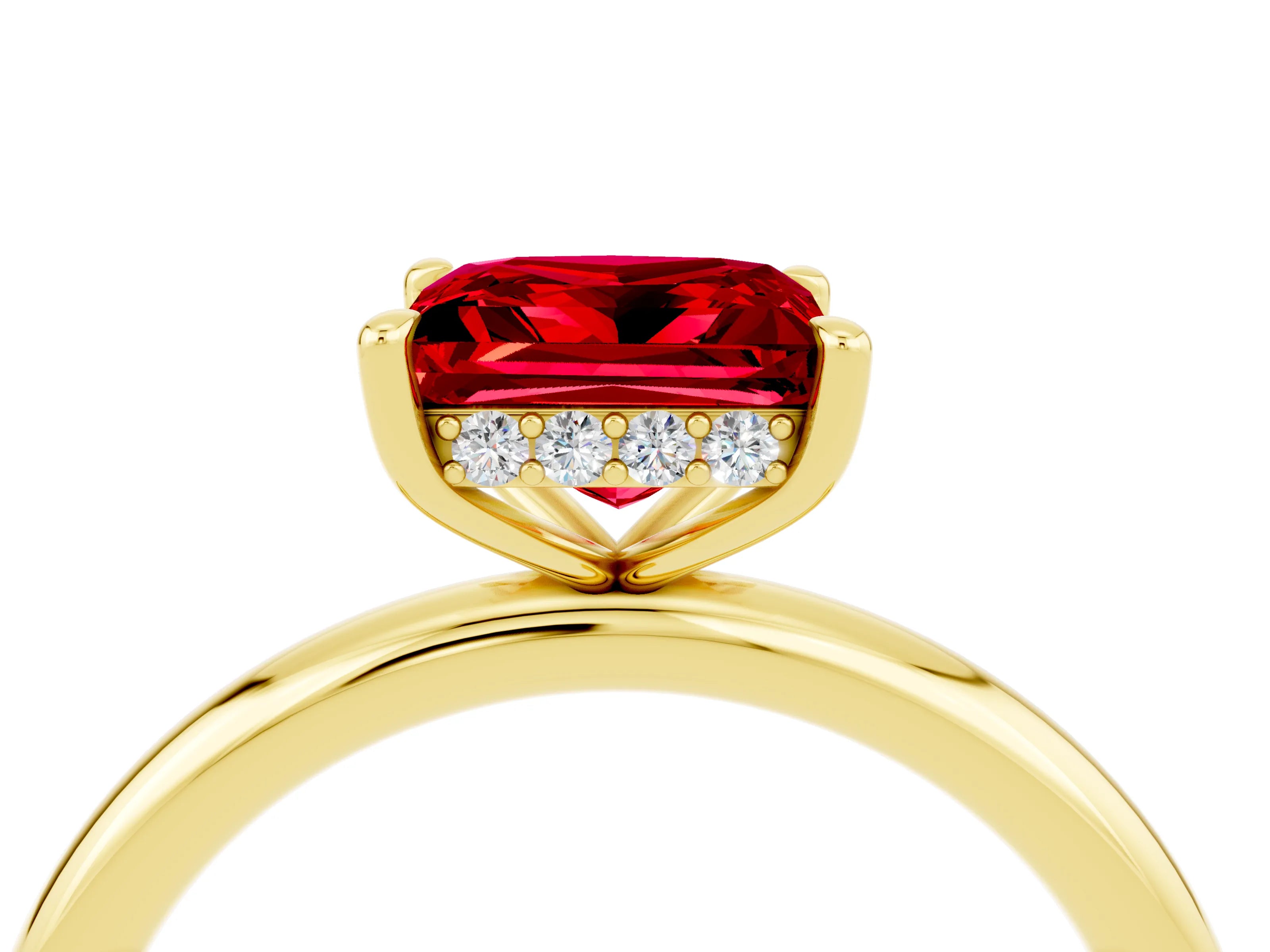 Yellow gold Princess Cut Ruby Solitaire Ring with Thin Band and Four-Prong Setting_4