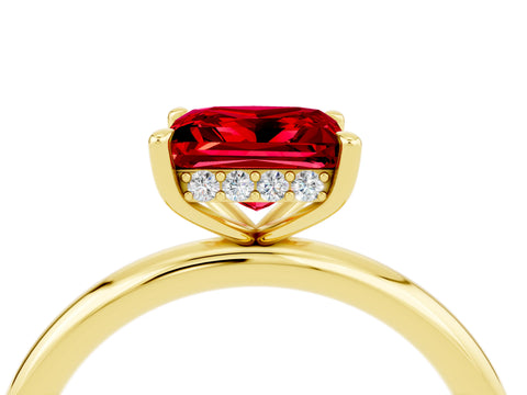 Yellow gold Princess Cut Ruby Solitaire Ring with Thin Band and Four-Prong Setting_4