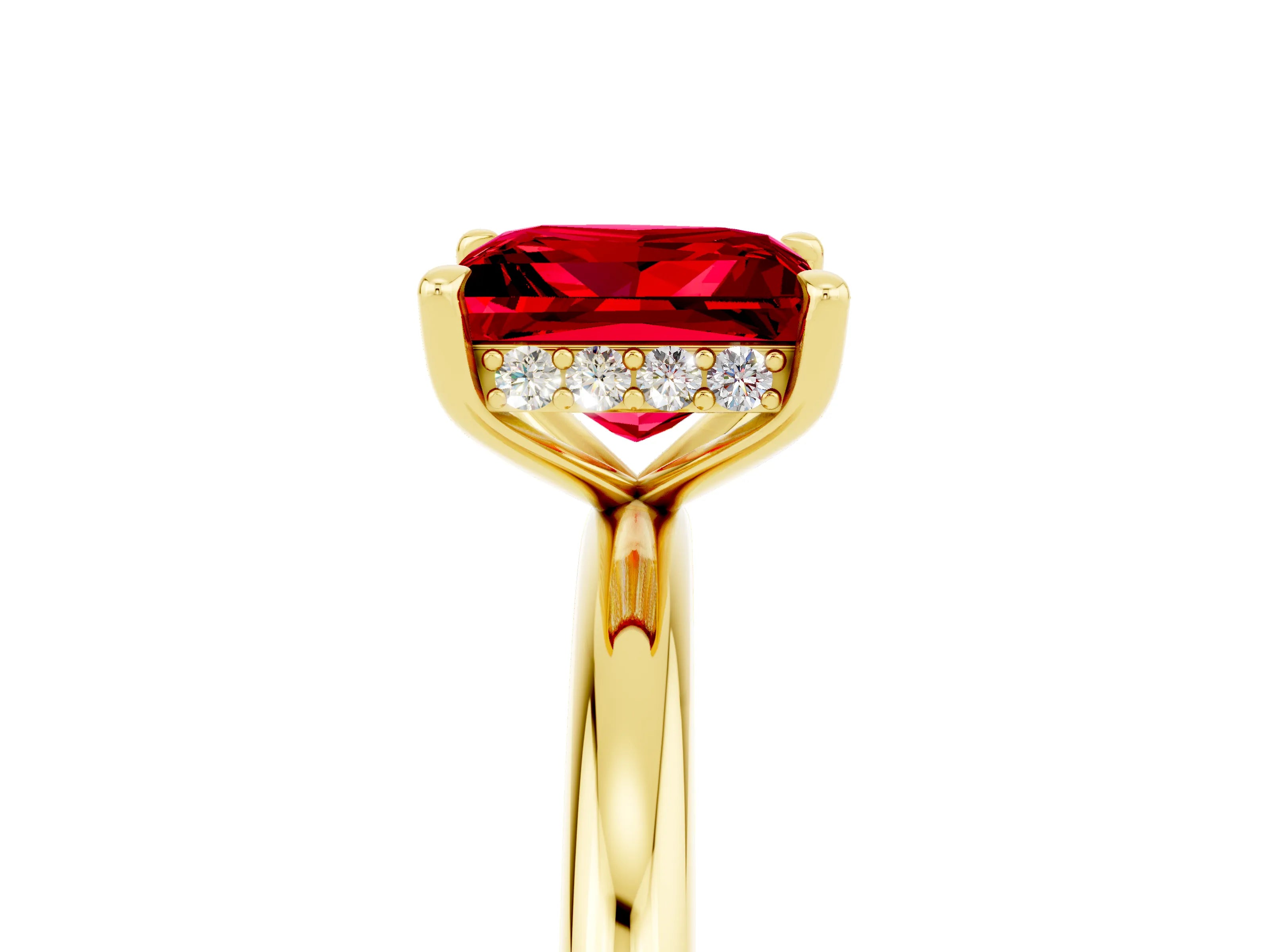 Yellow gold Princess Cut Ruby Solitaire Ring with Thin Band and Four-Prong Setting_5