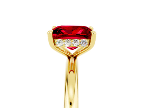 Yellow gold Princess Cut Ruby Solitaire Ring with Thin Band and Four-Prong Setting_5
