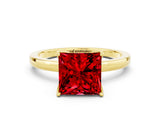 Yellow gold Princess Cut Ruby Solitaire Ring with Thin Band and Prong Setting_24