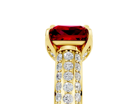 Yellow gold Princess Cut Ruby Solitaire Ring with Three-Row Pavé Band and Four-Prong Setting_17