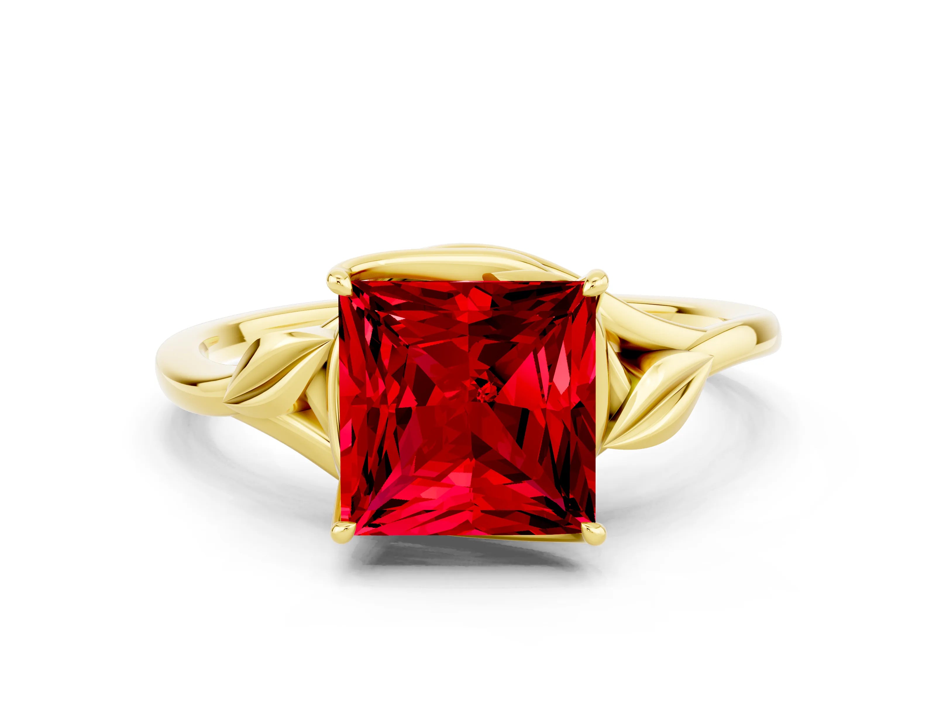Yellow gold Princess Cut Ruby Solitaire Ring with Twist Band and Four-Prong Setting_24