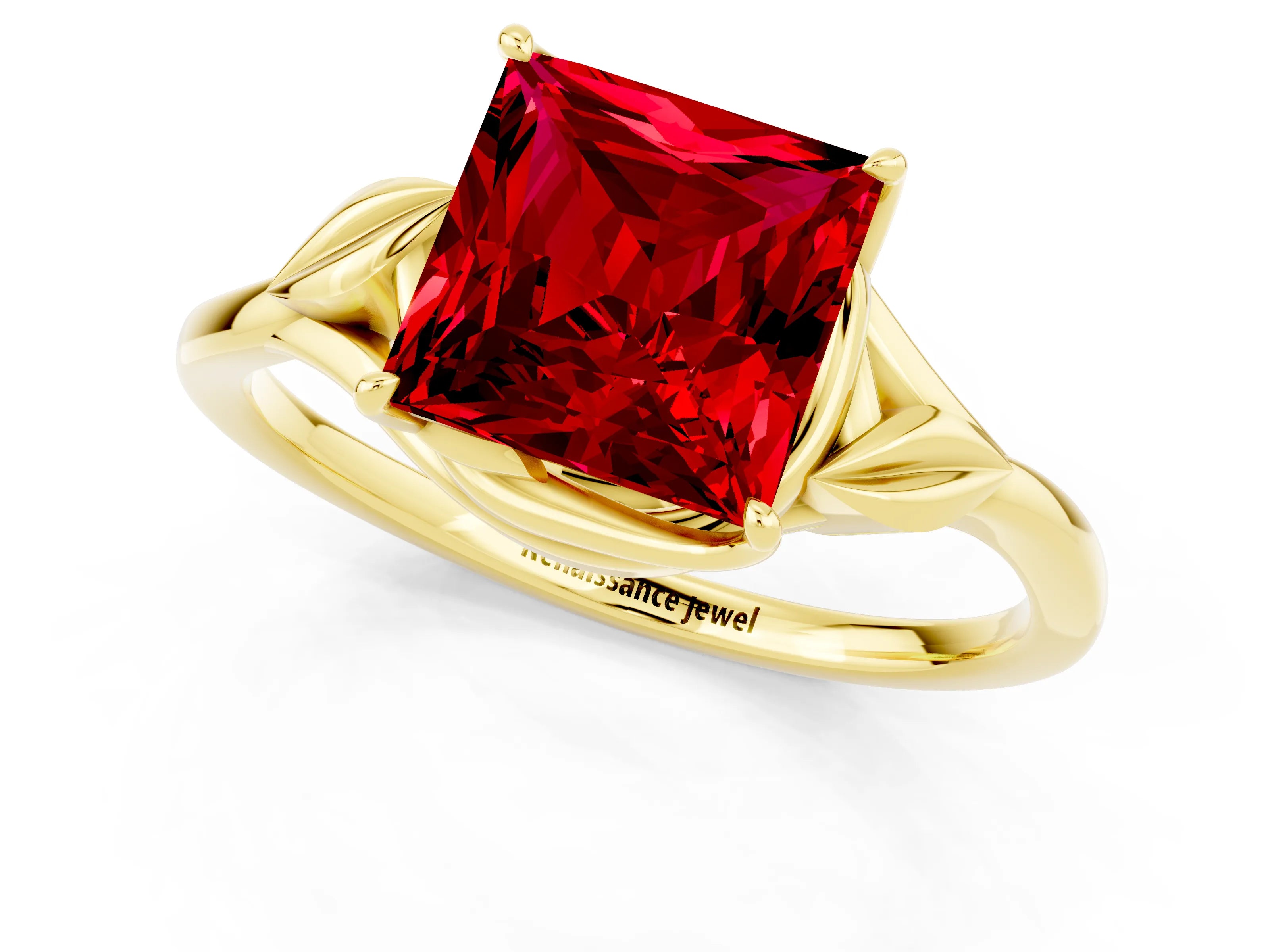 Yellow gold Princess Cut Ruby Solitaire Ring with Twist Band and Four-Prong Setting_25
