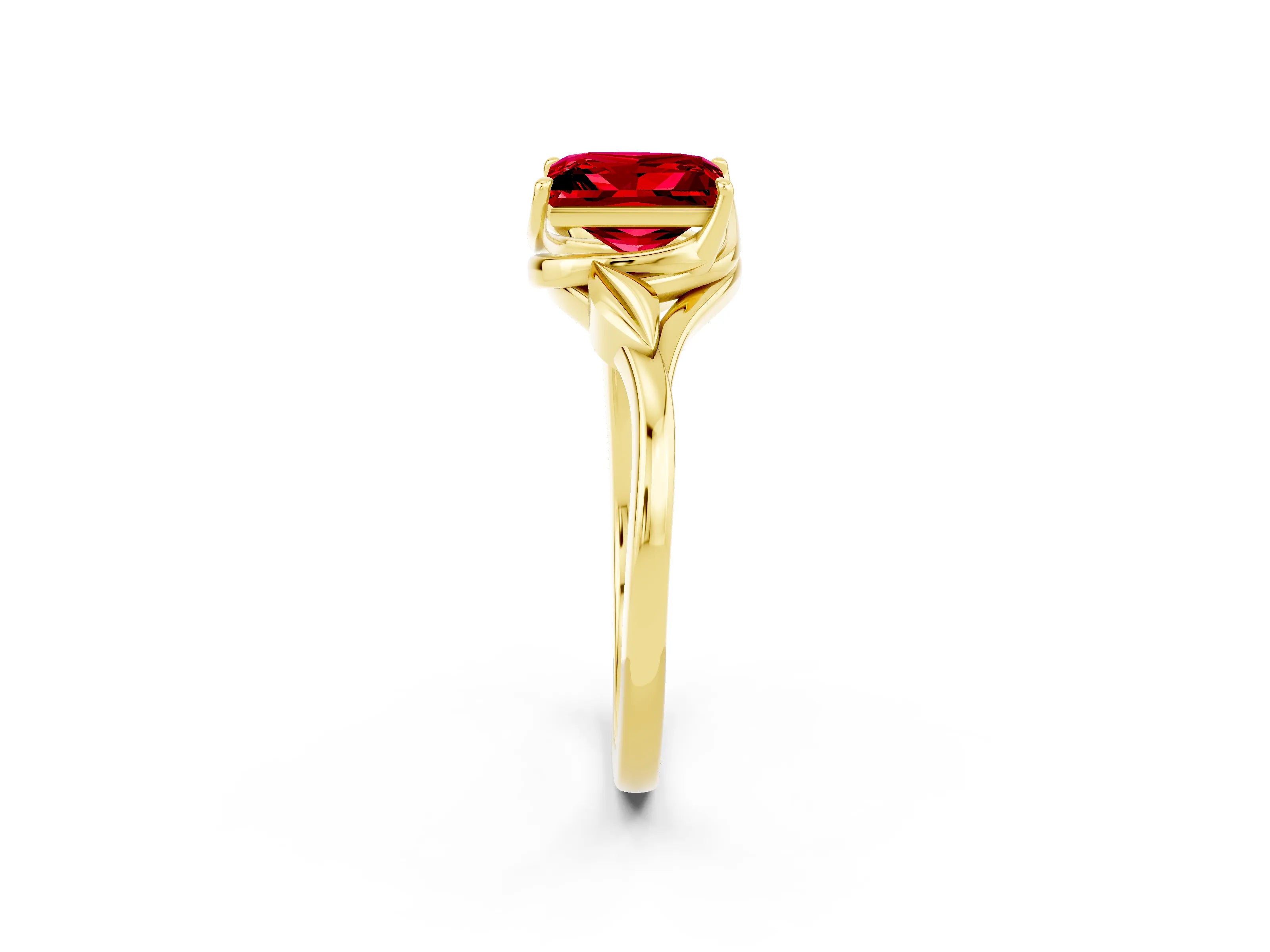 Yellow gold Princess Cut Ruby Solitaire Ring with Twist Band and Four-Prong Setting_26