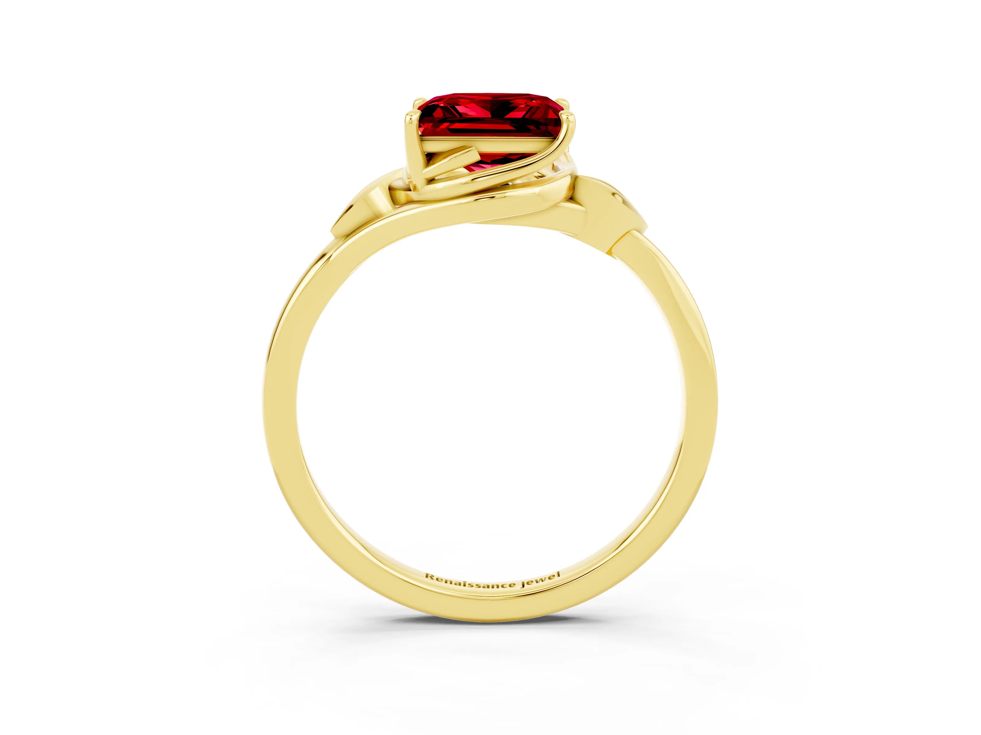 Yellow gold Princess Cut Ruby Solitaire Ring with Twist Band and Four-Prong Setting_27
