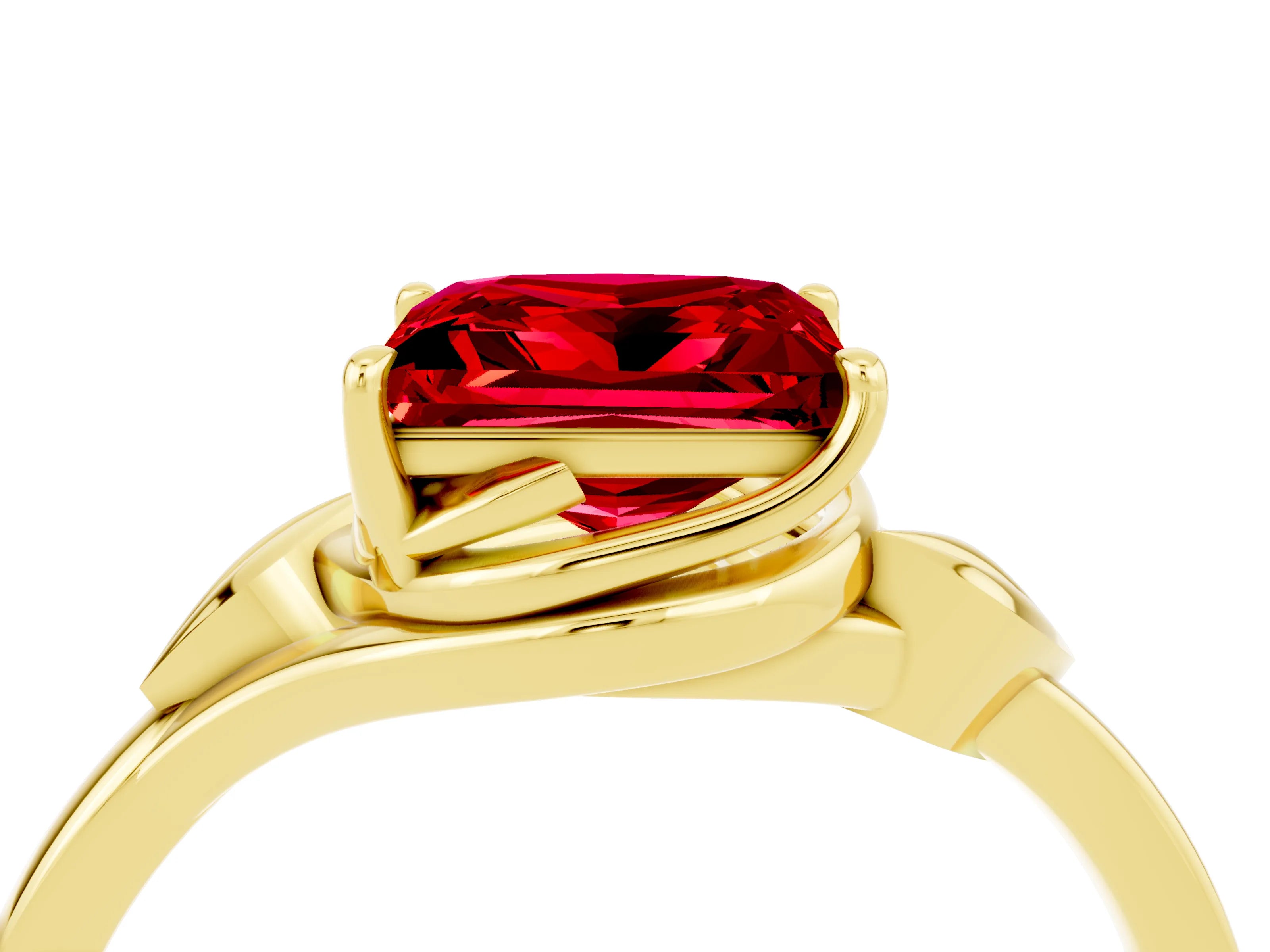 Yellow gold Princess Cut Ruby Solitaire Ring with Twist Band and Four-Prong Setting_28