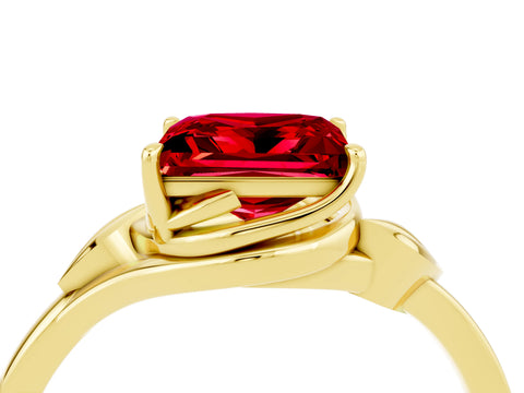Yellow gold Princess Cut Ruby Solitaire Ring with Twist Band and Four-Prong Setting_28