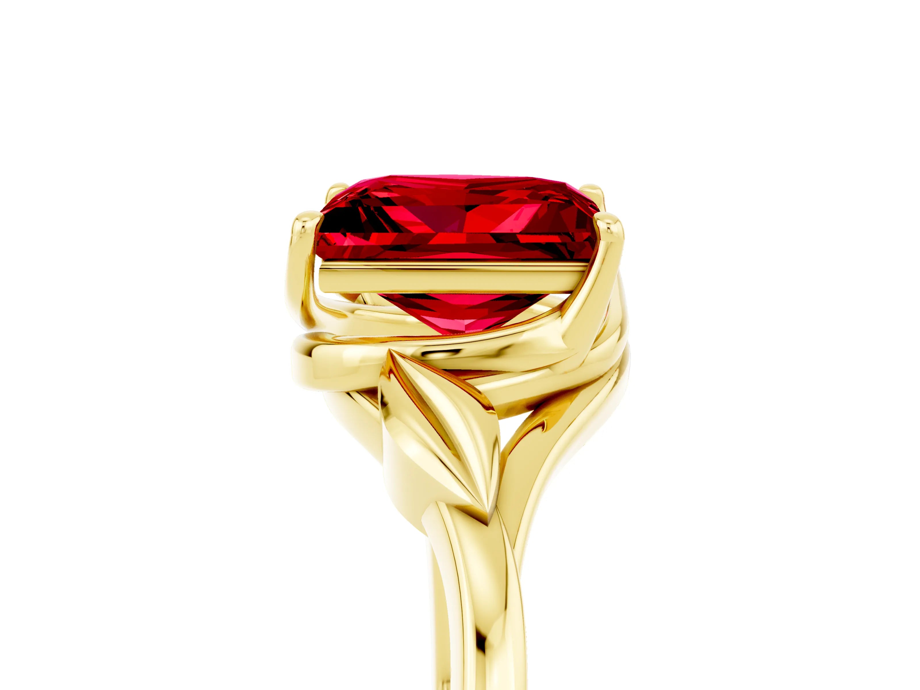 Yellow gold Princess Cut Ruby Solitaire Ring with Twist Band and Four-Prong Setting_29