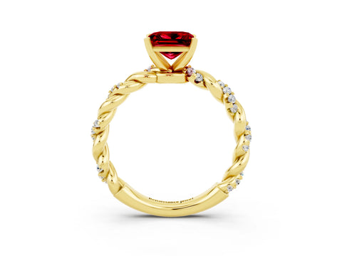 Yellow gold Princess Cut Ruby Solitaire Ring with Twisted Band and Pavé Accents_3