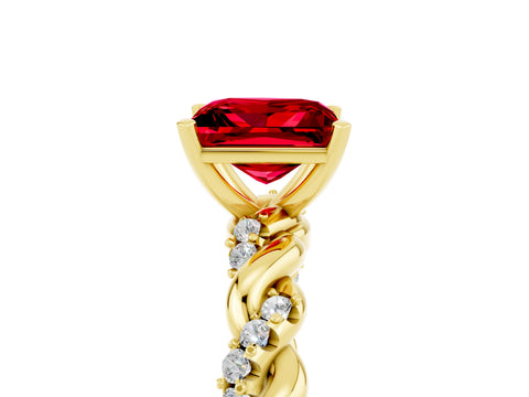Yellow gold Princess Cut Ruby Solitaire Ring with Twisted Band and Pavé Accents_5