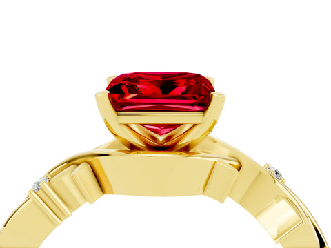Yellow gold Princess Cut Ruby Solitaire Ring with Twisted Band and Prong Setting_4