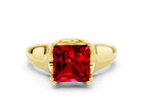 Yellow gold Princess Cut Ruby Solitaire Ring with Wide Band and Prong Setting