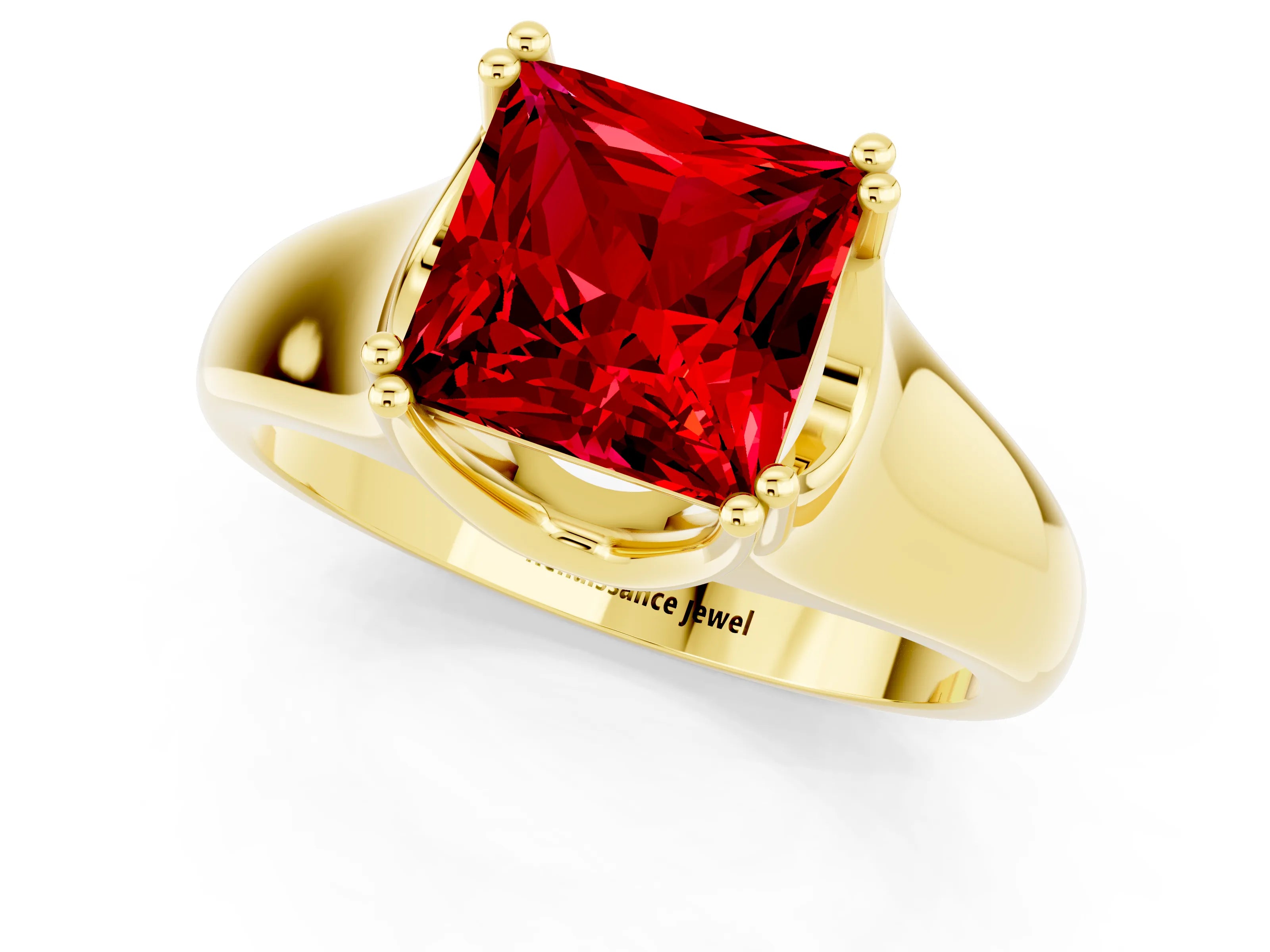 Yellow gold Princess Cut Ruby Solitaire Ring with Wide Band and Prong Setting_1
