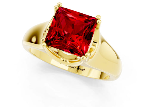 Yellow gold Princess Cut Ruby Solitaire Ring with Wide Band and Prong Setting_1