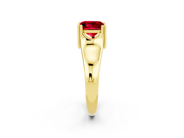 Yellow gold Princess Cut Ruby Solitaire Ring with Wide Band and Prong Setting
