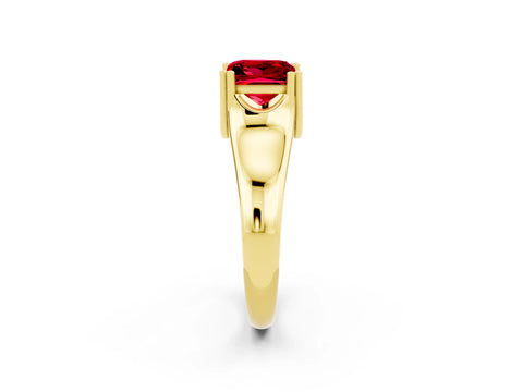 Yellow gold Princess Cut Ruby Solitaire Ring with Wide Band and Prong Setting_2