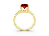 Yellow gold Princess Cut Ruby Solitaire Ring with Wide Band and Prong Setting_3