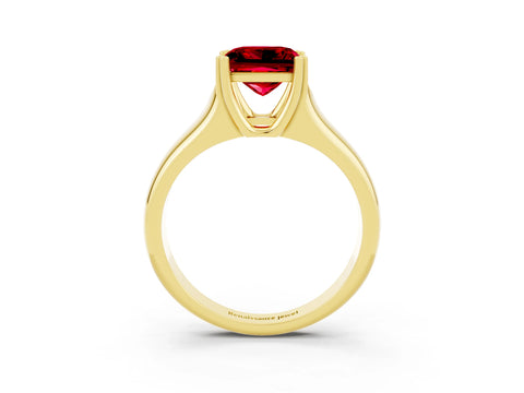 Yellow gold Princess Cut Ruby Solitaire Ring with Wide Band and Prong Setting_3