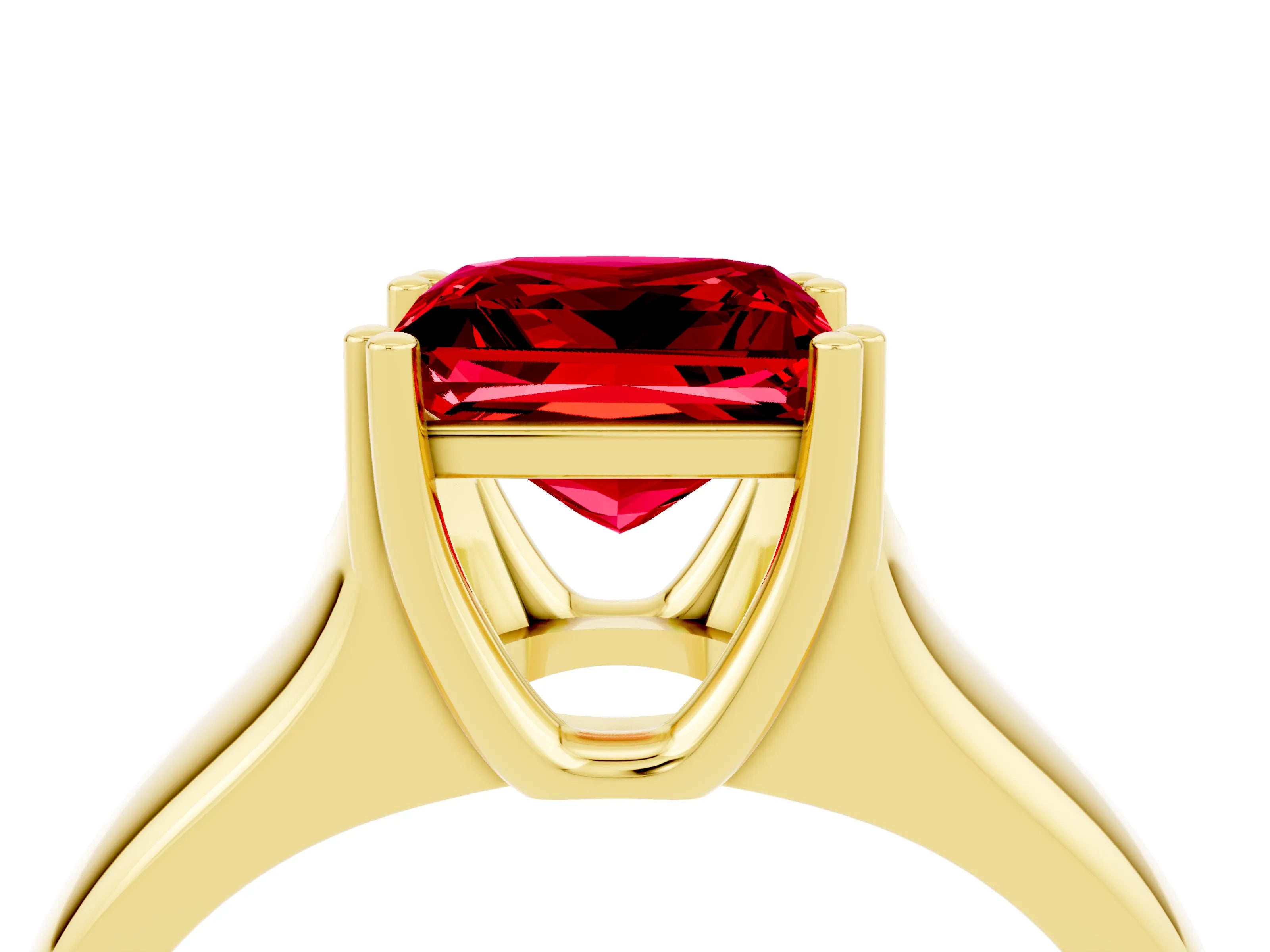Yellow gold Princess Cut Ruby Solitaire Ring with Wide Band and Prong Setting_4