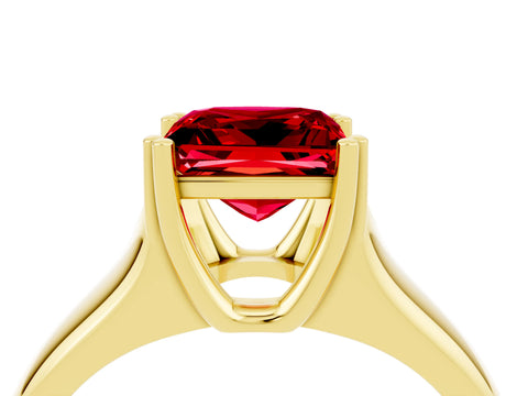 Yellow gold Princess Cut Ruby Solitaire Ring with Wide Band and Prong Setting_4