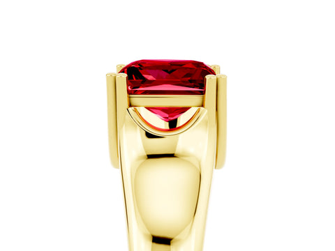 Yellow gold Princess Cut Ruby Solitaire Ring with Wide Band and Prong Setting_5