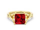 Yellow gold Princess Cut Ruby Solitaire Twist Band Prong Setting Ring_36