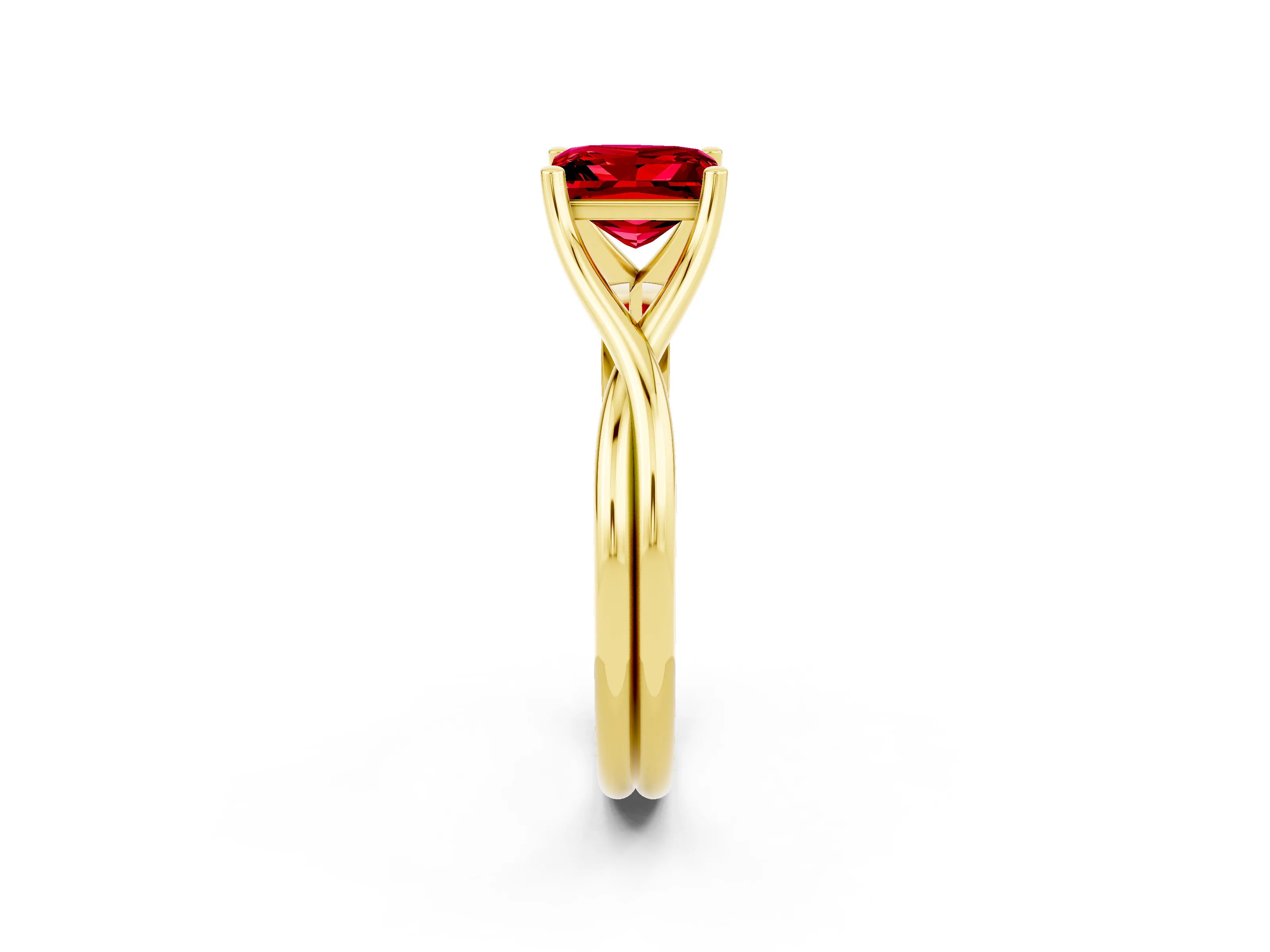 Yellow gold Princess Cut Ruby Solitaire Twist Band Prong Setting Ring_38