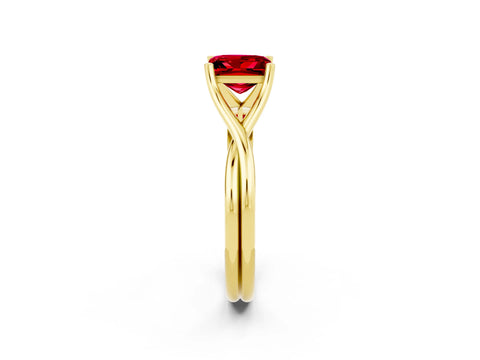 Yellow gold Princess Cut Ruby Solitaire Twist Band Prong Setting Ring_38