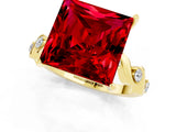 Yellow gold Princess Cut Ruby Solitaire Twisted Band with Round  Accents and Prong Setting_13