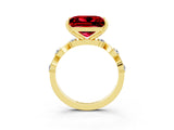 Yellow gold Princess Cut Ruby Solitaire Twisted Band with Round  Accents and Prong Setting_15