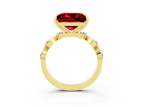 Yellow gold Princess Cut Ruby Solitaire Twisted Band with Round  Accents and Prong Setting_15