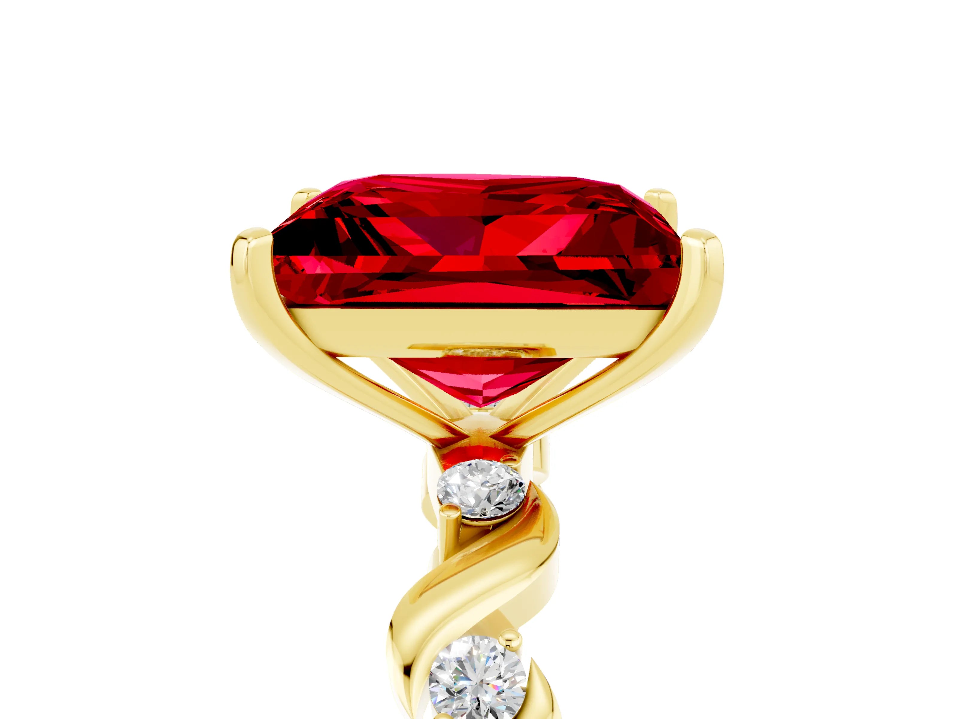 Yellow gold Princess Cut Ruby Solitaire Twisted Band with Round  Accents and Prong Setting_17