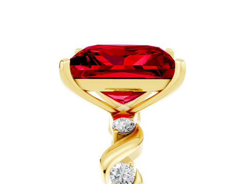 Yellow gold Princess Cut Ruby Solitaire Twisted Band with Round  Accents and Prong Setting_17