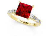 Yellow gold Princess Cut Ruby Solitaire with Side Baguettes and Channel Set Band_1