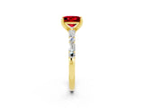 Yellow gold Princess Cut Ruby Solitaire with Side Baguettes and Channel Set Band_2