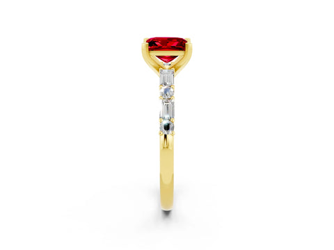 Yellow gold Princess Cut Ruby Solitaire with Side Baguettes and Channel Set Band_2