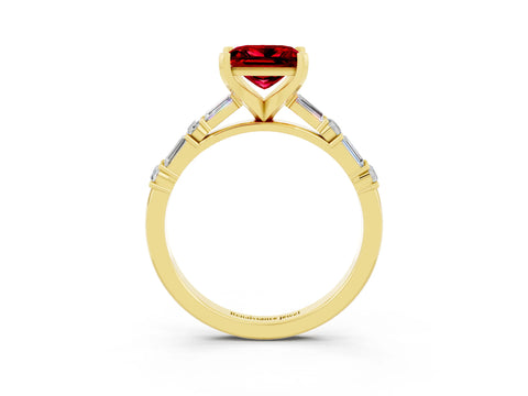 Yellow gold Princess Cut Ruby Solitaire with Side Baguettes and Channel Set Band_3
