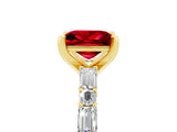 Yellow gold Princess Cut Ruby Solitaire with Side Baguettes and Channel Set Band_5