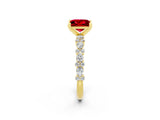Yellow gold Princess Cut Ruby Solitaire with Side Stones, Pave Band, Four-Prong Setting_58