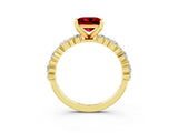 Yellow gold Princess Cut Ruby Solitaire with Side Stones, Pave Band, Four-Prong Setting_59